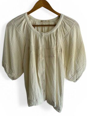 Marine Layer Wren Cream Puff Sleeve Button-Up Top Size Medium